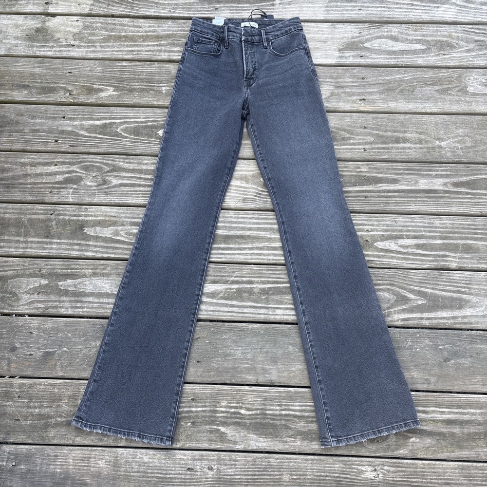 Good American Classic Boot Jeans Womens 0/25 black slit bottoms NWT